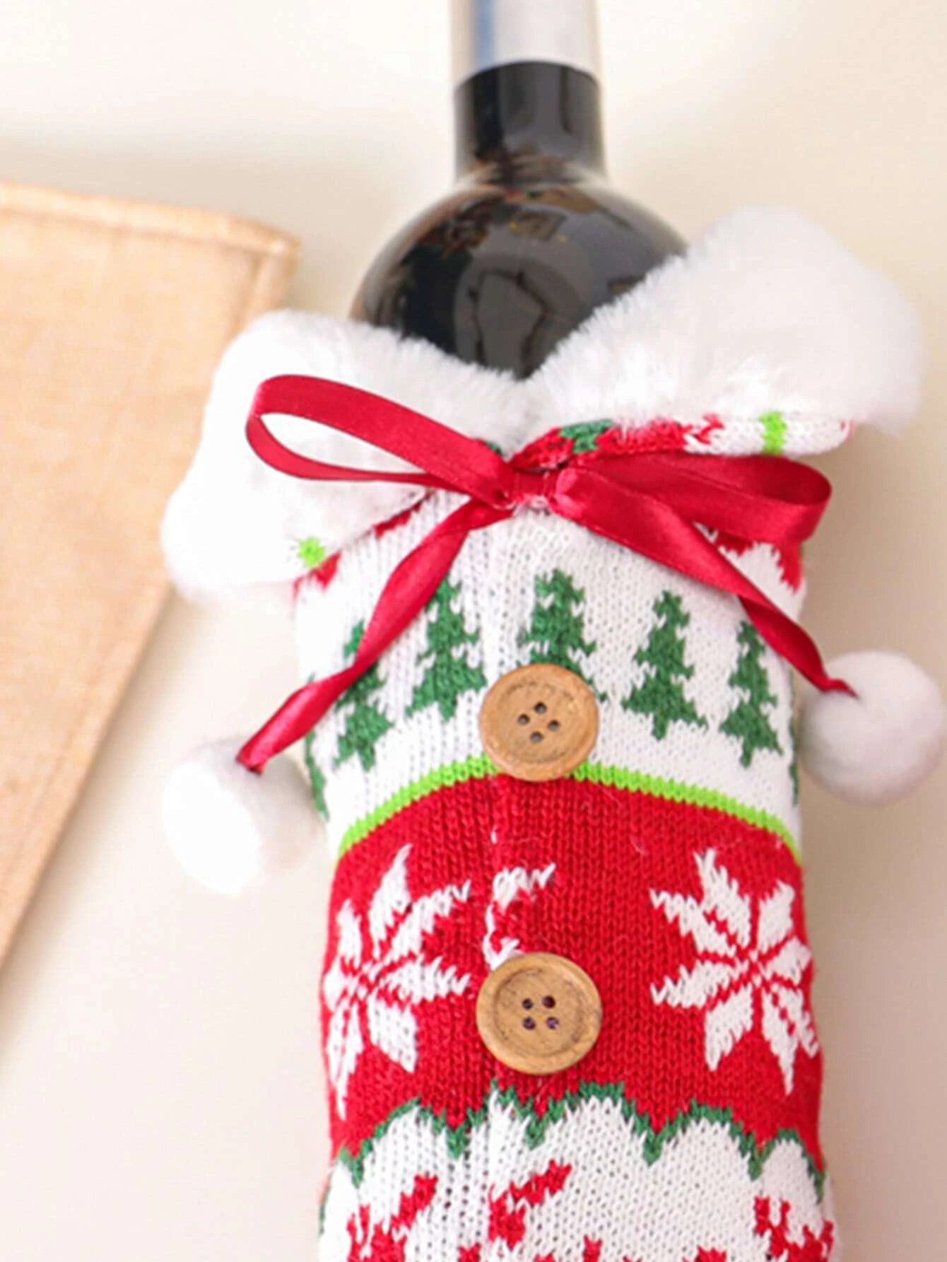 Dinossi - Vestido de botella de vino decorativo con pompón de Navidad