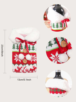 Dinossi - Vestido de botella de vino decorativo con pompón de Navidad