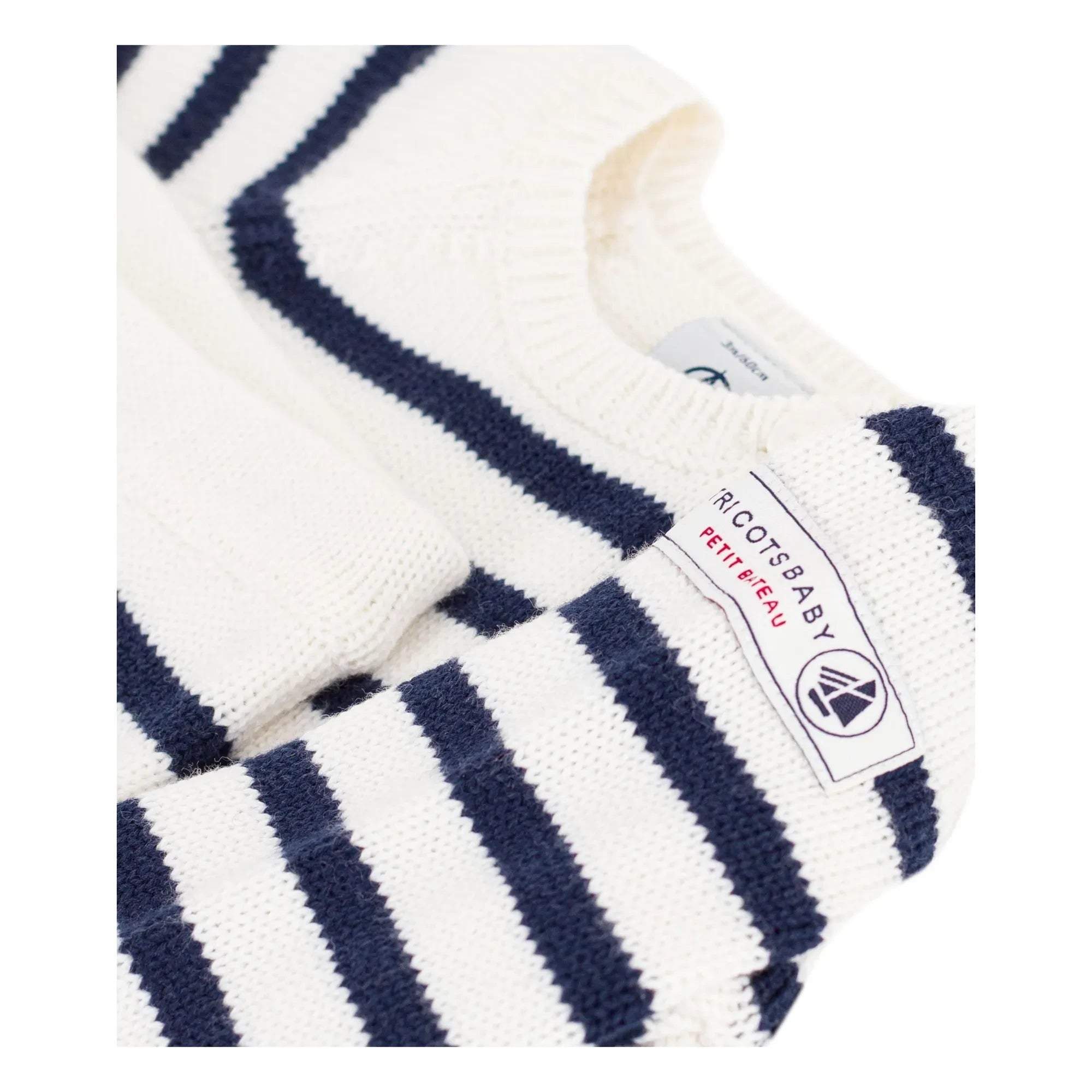 Petit Bateau - Conjunto de cárdigan y pantalón de lana a rayas | Blanco