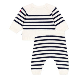 Petit Bateau - Conjunto de Jersey y Pantalón de Lana para Marino | Crudo