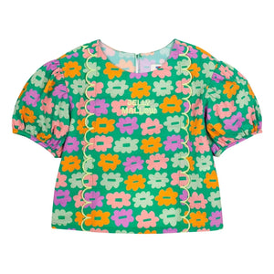 Jelly Mallow - Blusa floreada de seersucker verde