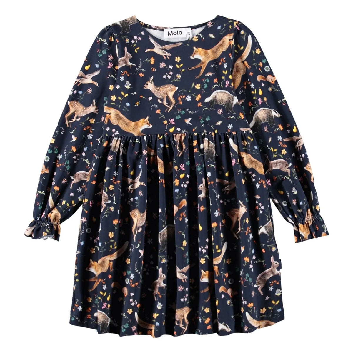 Molo - Vestido de animales de cambray de algodón orgánico | Azul noche