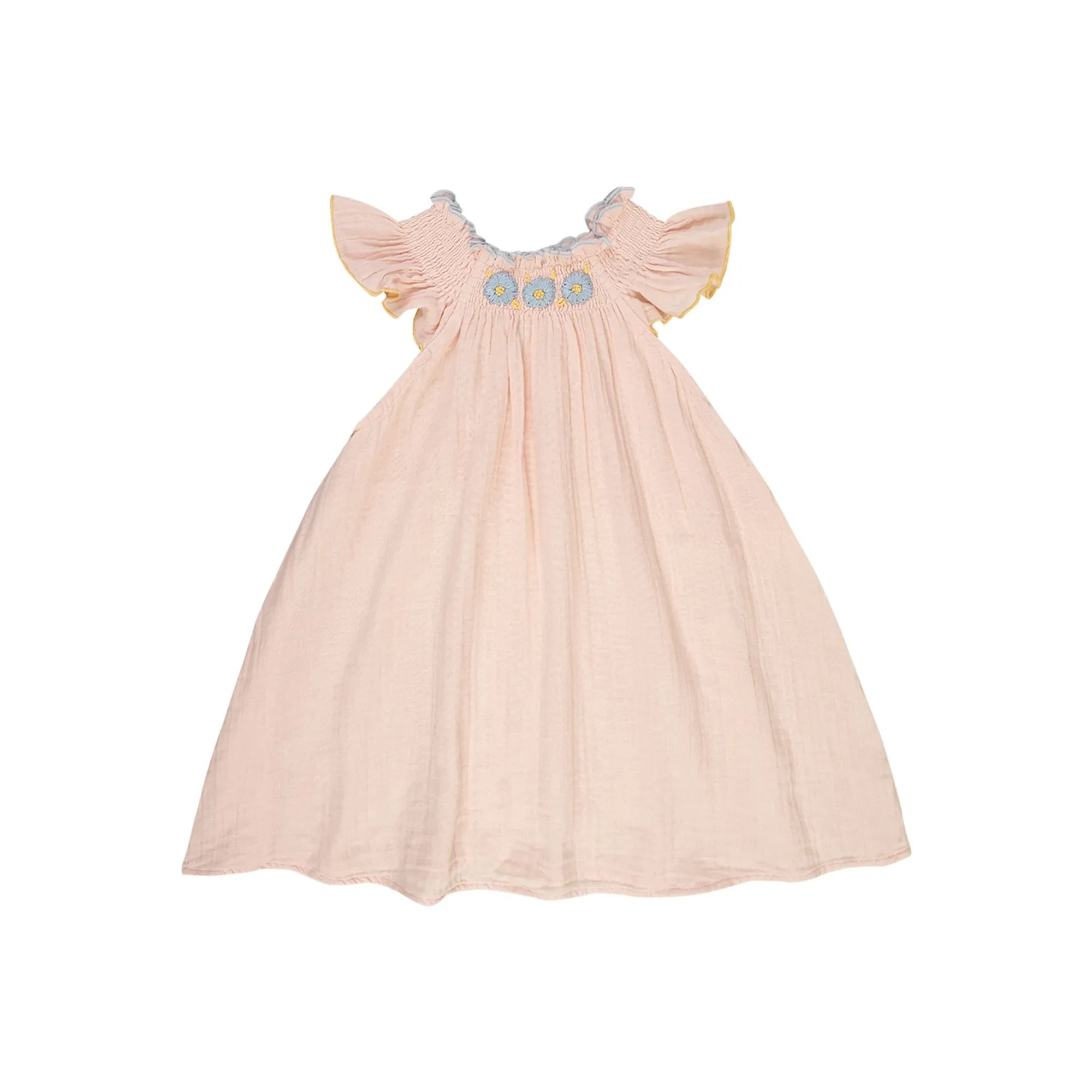 Lilinoa - Louisa Vestido de gasa de algodón con gomas | Rosa empolvado