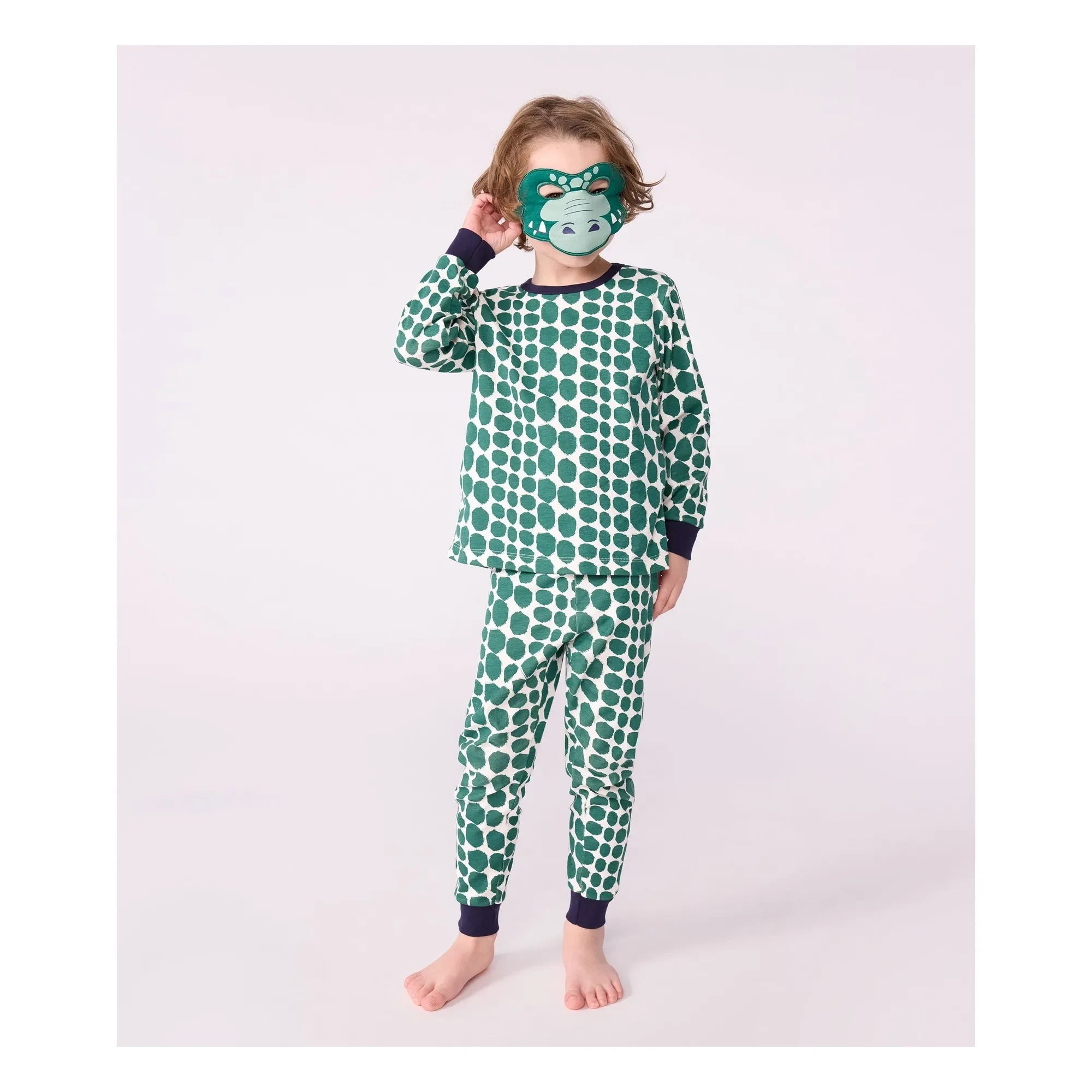 Petit Bateau - Conjunto de pijama y antifaz de cocodrilo | Verde