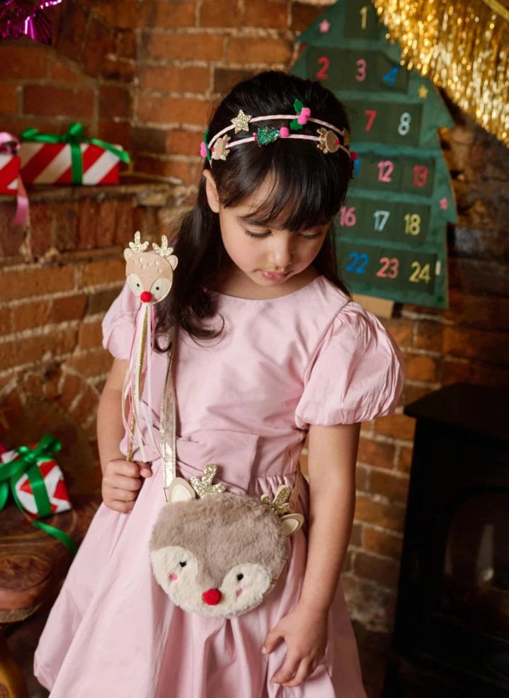 Rockahula Kids - Diadema doble navideña festiva | Rosa claro