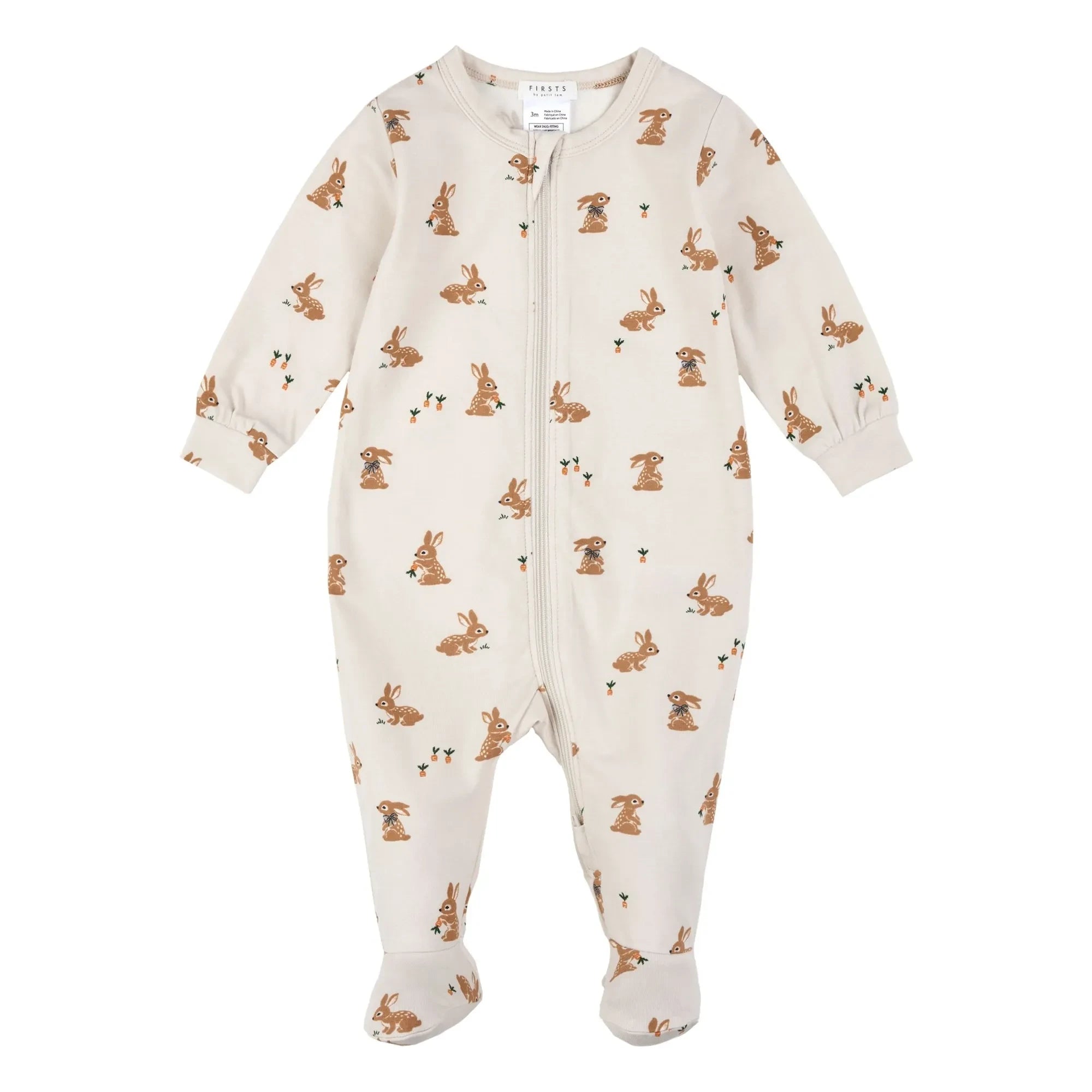 Petit Lem - Pijama de algodón orgánico y modal, estampado de conejos | Beige