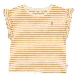 Búho - Camiseta de algodón orgánico a rayas con estampado de fresas | Amarillo