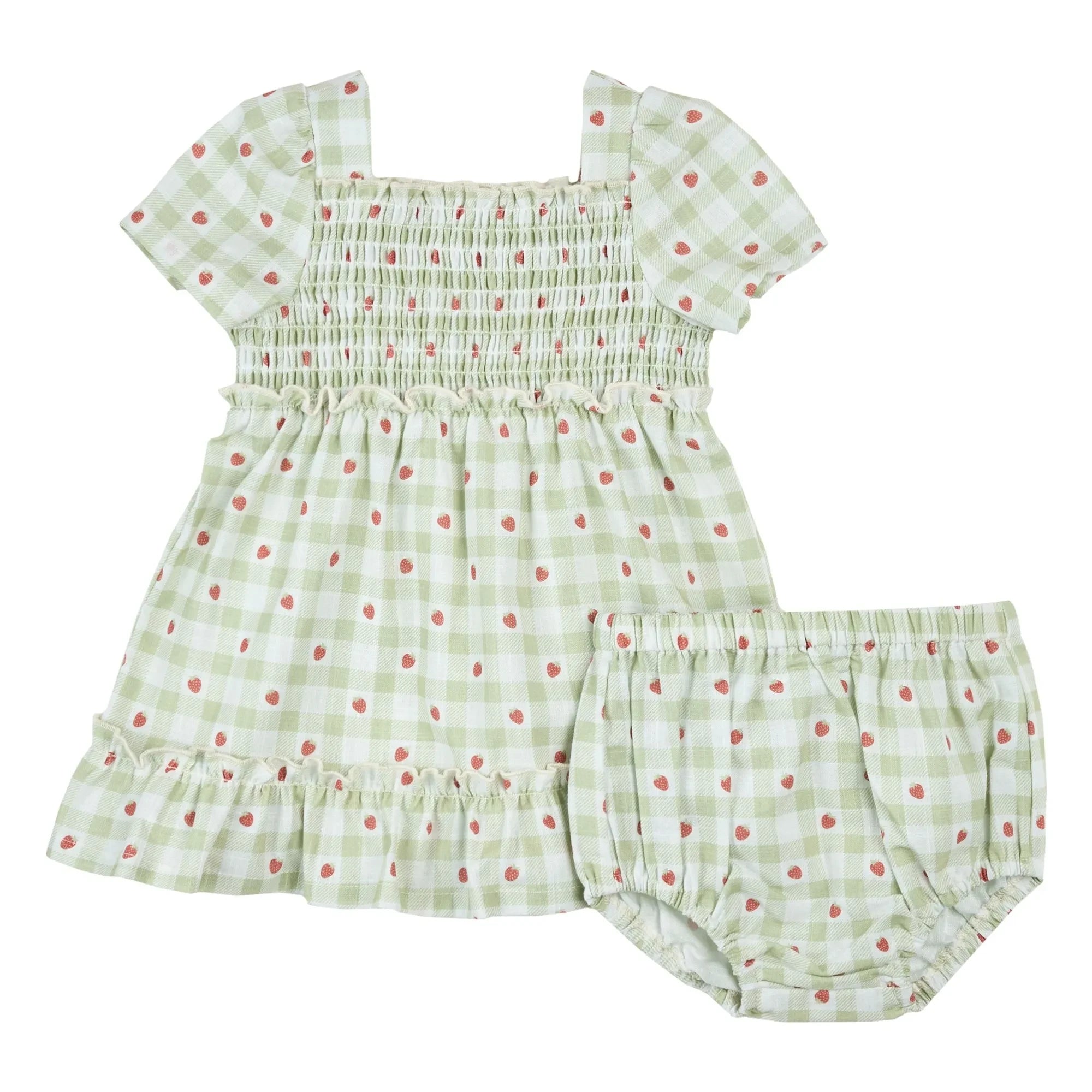 Petit Lem - Conjunto de vestido y braguita de algodón orgánico a cuadros | Verde