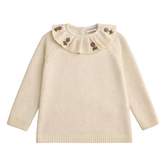 Lililotte - Jersey de cuello bordado de algodón orgánico Diana | Crudo