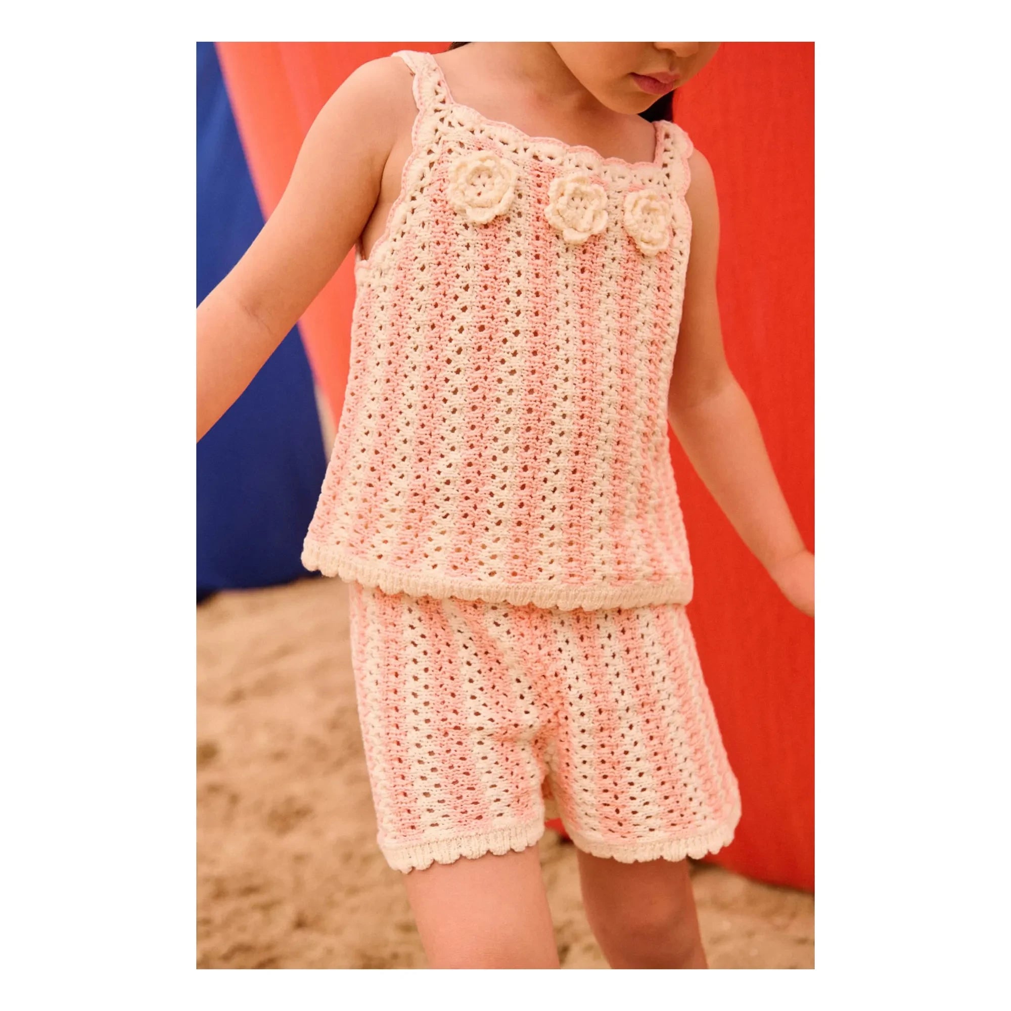 Louise Misha - Short perforado de punto a rayas Mekylane | Rosa