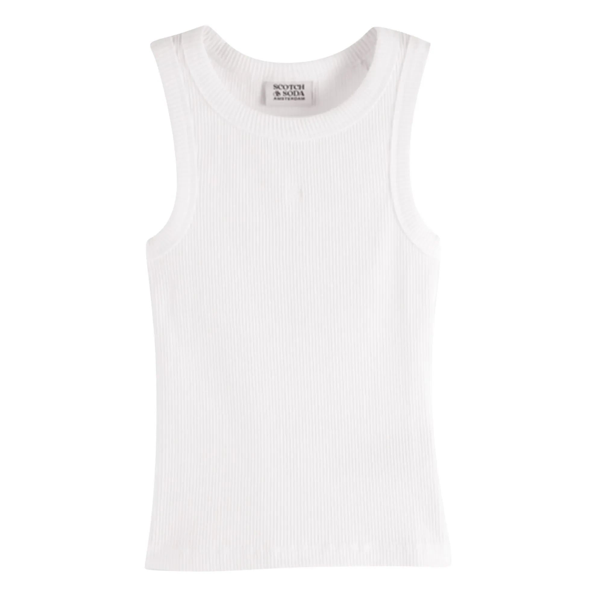 Scotch & Soda - Camiseta sin mangas de algodón orgánico acanalado | Blanco