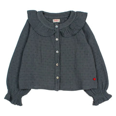 Búho - Blusa de algodón orgánico Plumeti | Gris Oscuro