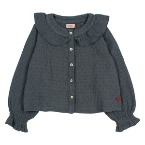 Búho - Blusa de algodón orgánico Plumeti | Gris Oscuro