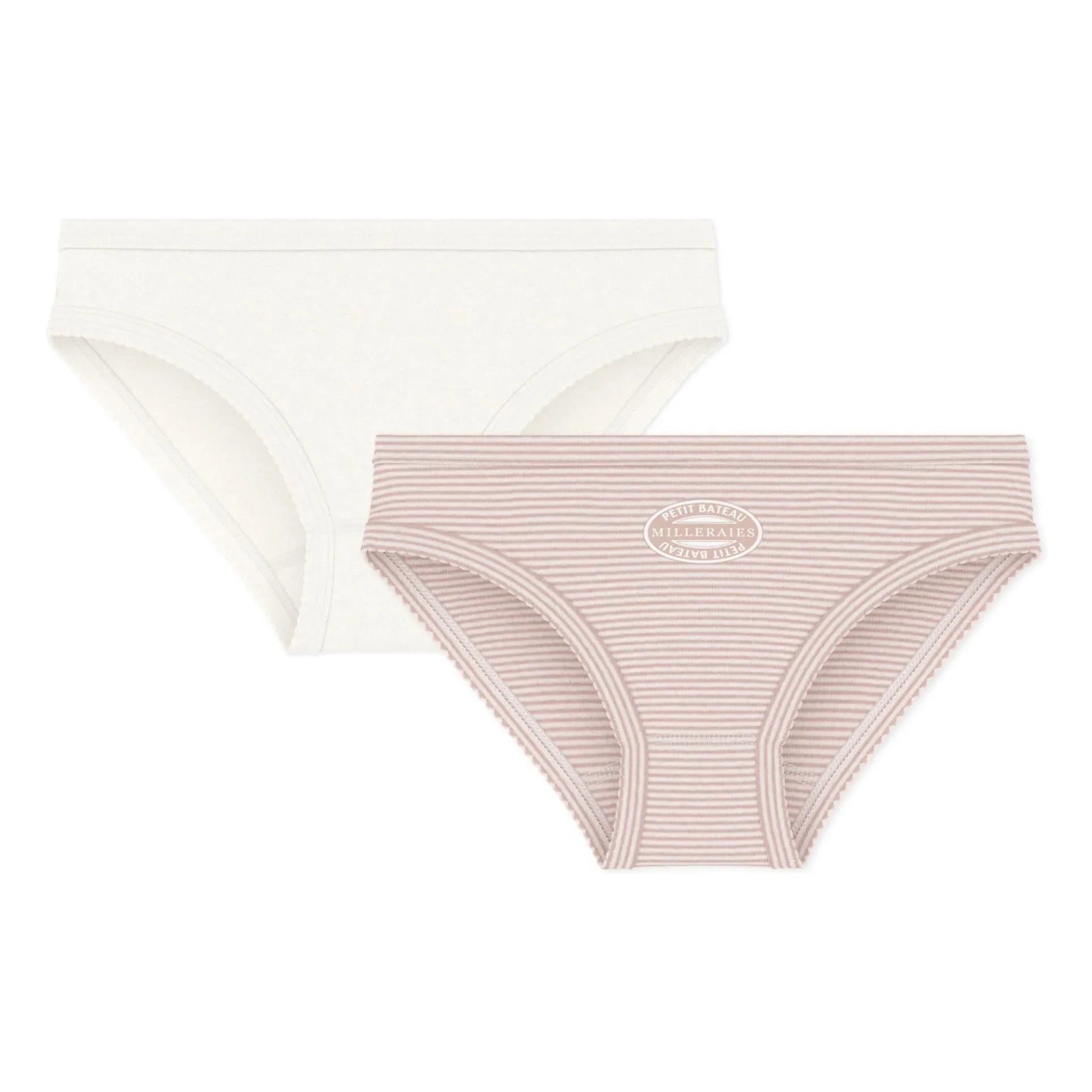 Petit Bateau - Conjunto de 2 Braguitas de Algodón Orgánico a Rayas | Rosa Polvo