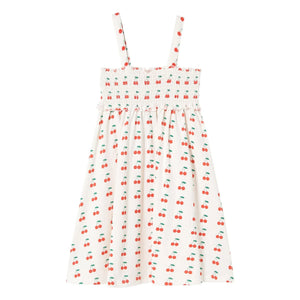 Tinycottons - Vestido de tirantes de algodón orgánico con estampado de cerezas | Blanco