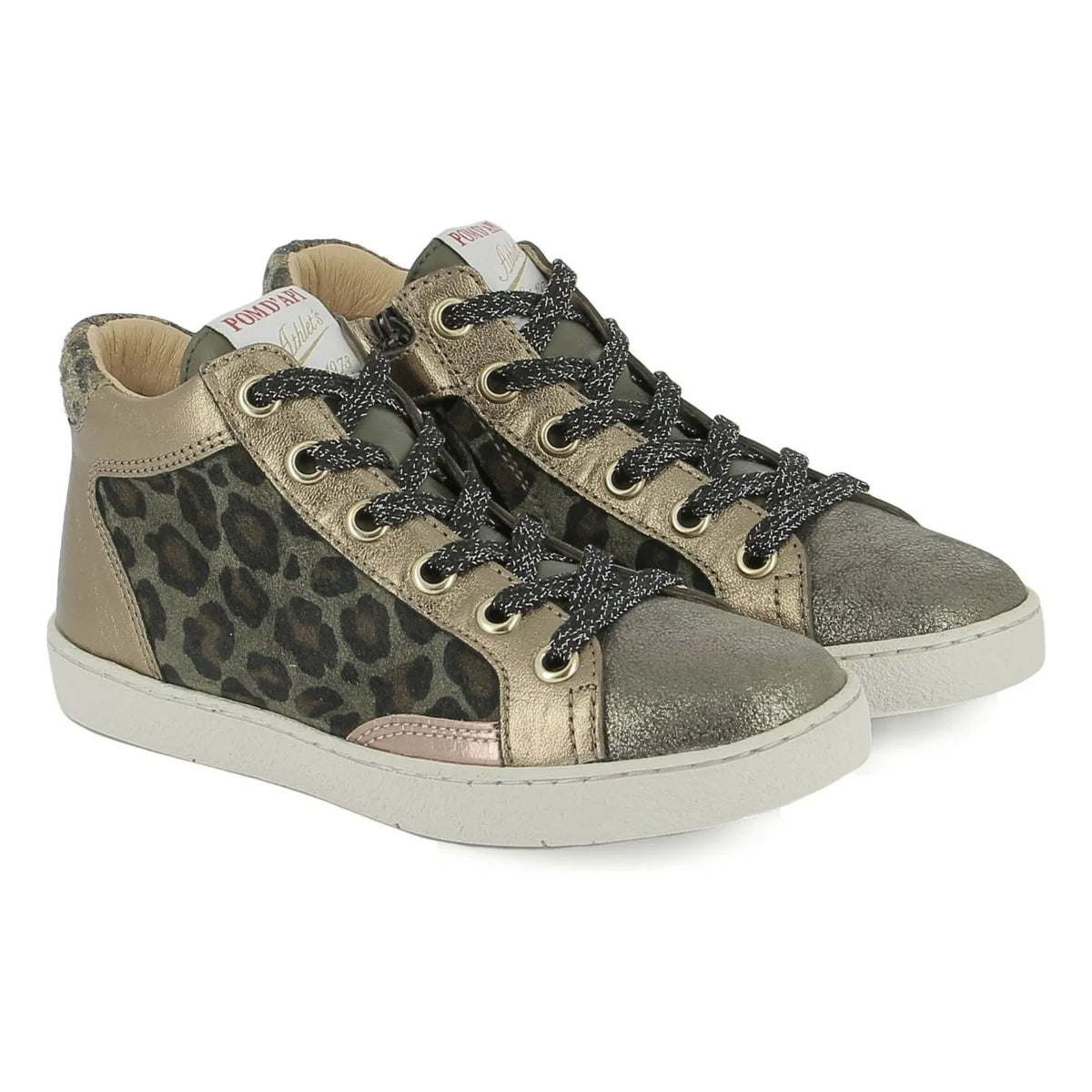 Pom d'Api - Zapatilla deportiva de encaje con estampado de leopardo Top Touch | Oro