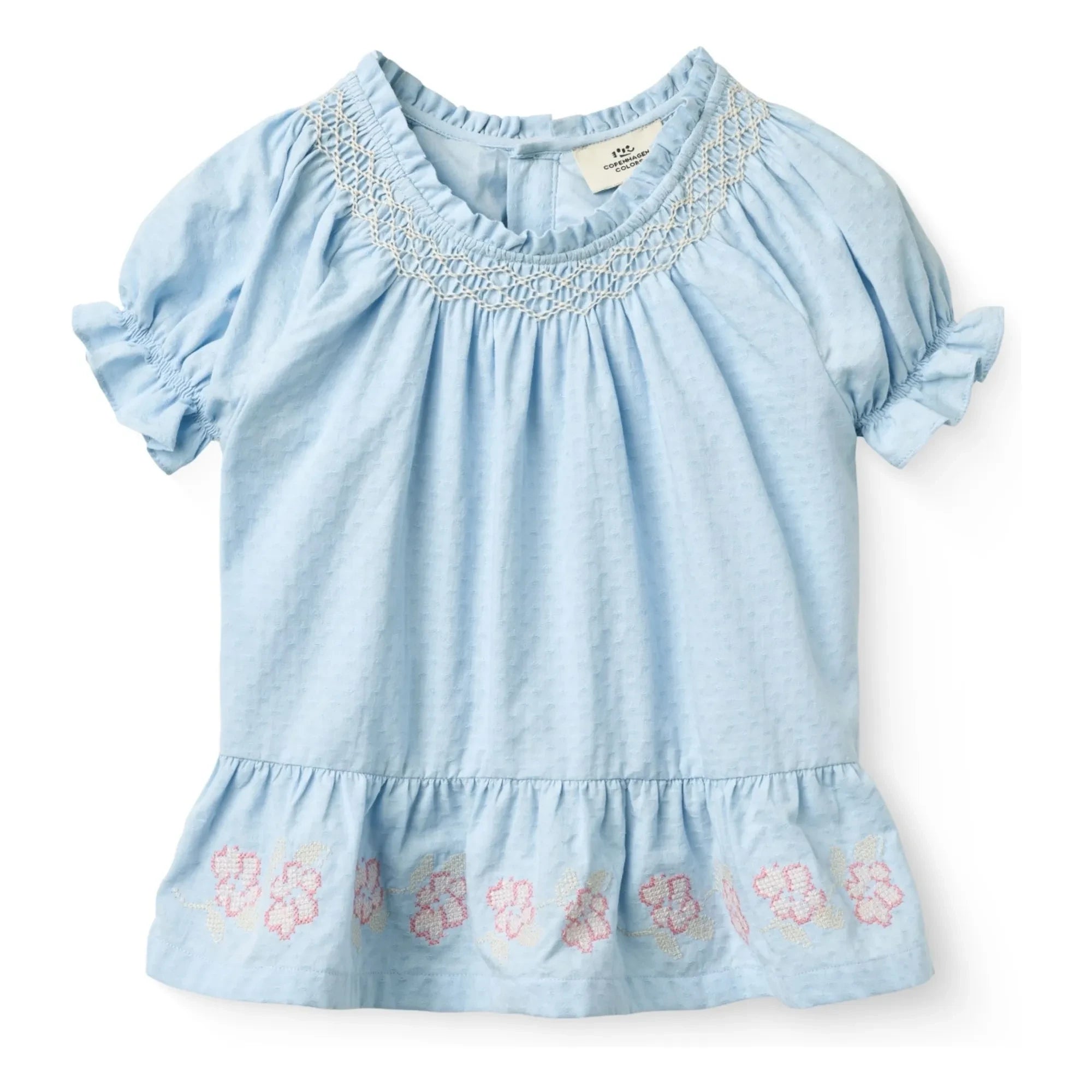 Copenhagen Colors - Blusa de guipur de algodón orgánico | Azul claro