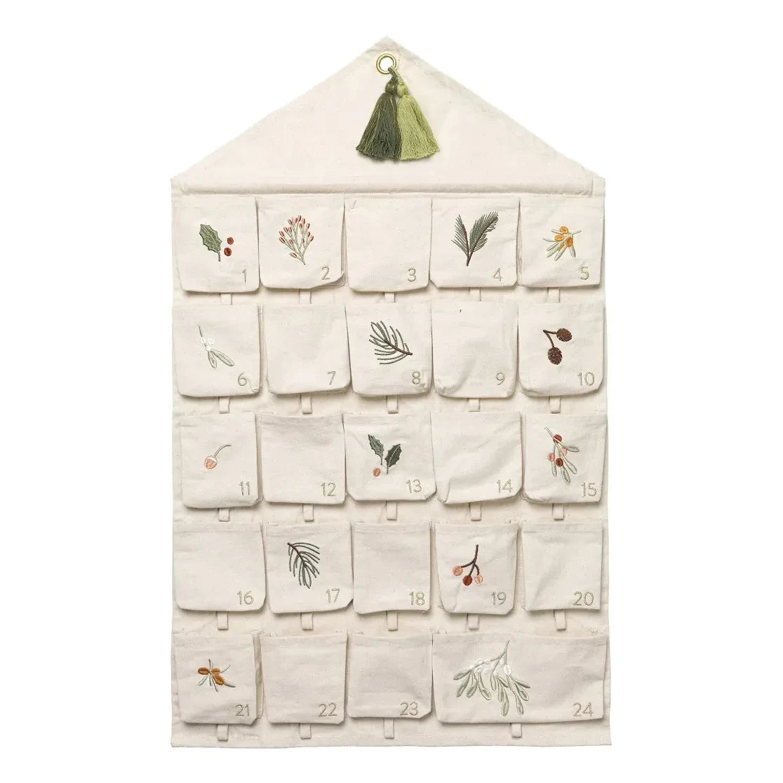 Fabelab - Calendario de Adviento Bordado de Algodón Orgánico Yule Greens