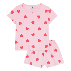 Petit Bateau - Pijama de pantalón corto con estampado de corazones | Rosa