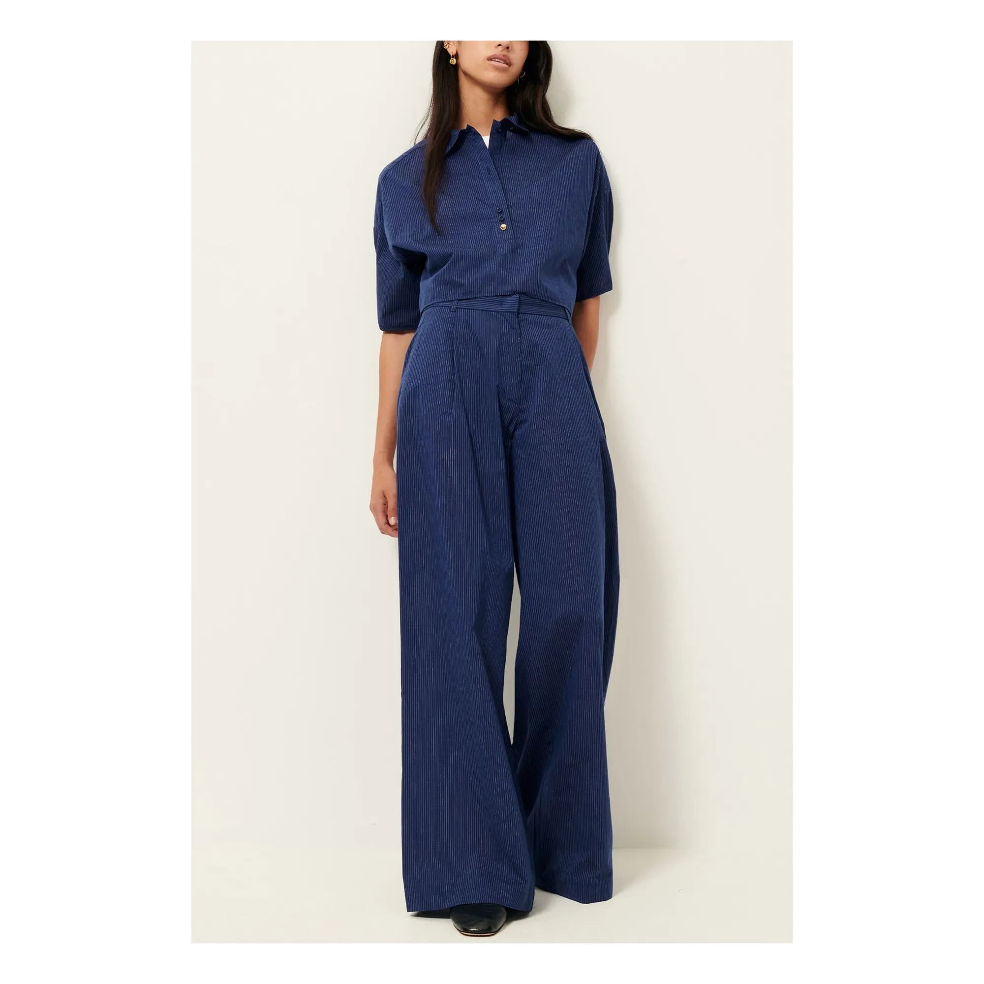 Sessùn - Pantalones de rayas de algodón Provencia | Azul marino