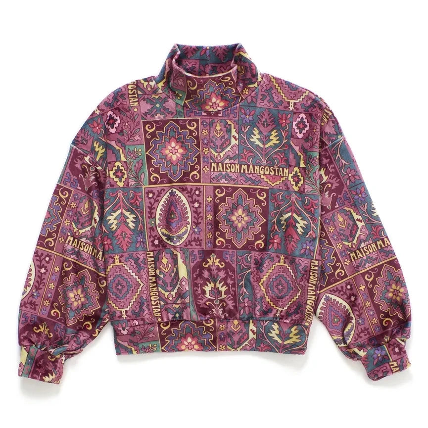Maison Mangostan - Sudadera de cuello alto de terciopelo patchwork | Burdeos