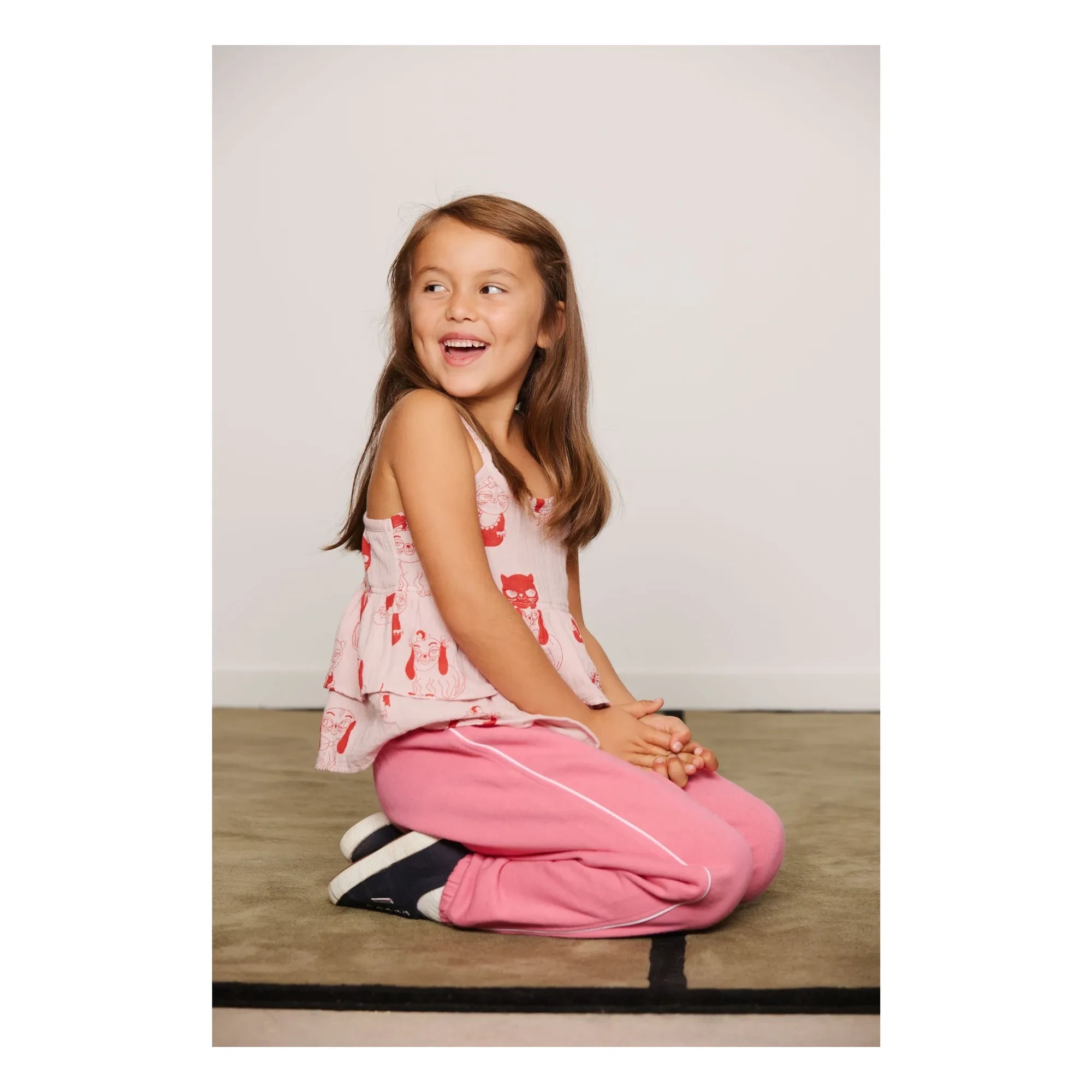 Mini Rodini - Top con volantes y estampado de animales de algodón orgánico | Rosa
