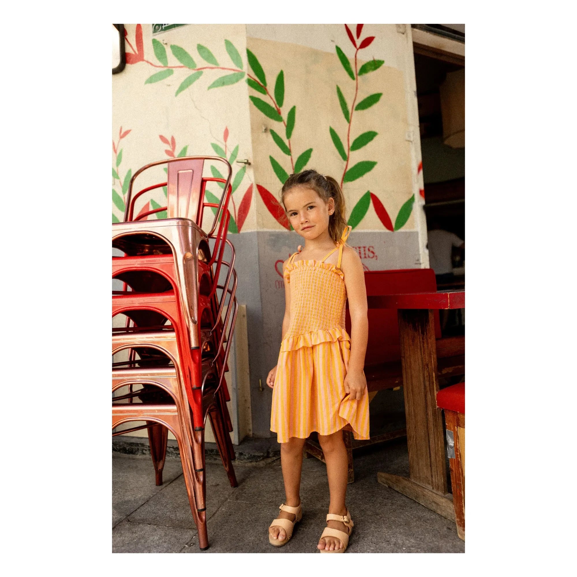 Louis Louise - Vestido fruncido a rayas Eden | Naranja