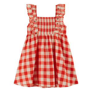 Emile et Ida - Vestido de algodón orgánico con bordado de cuadros | Rojo
