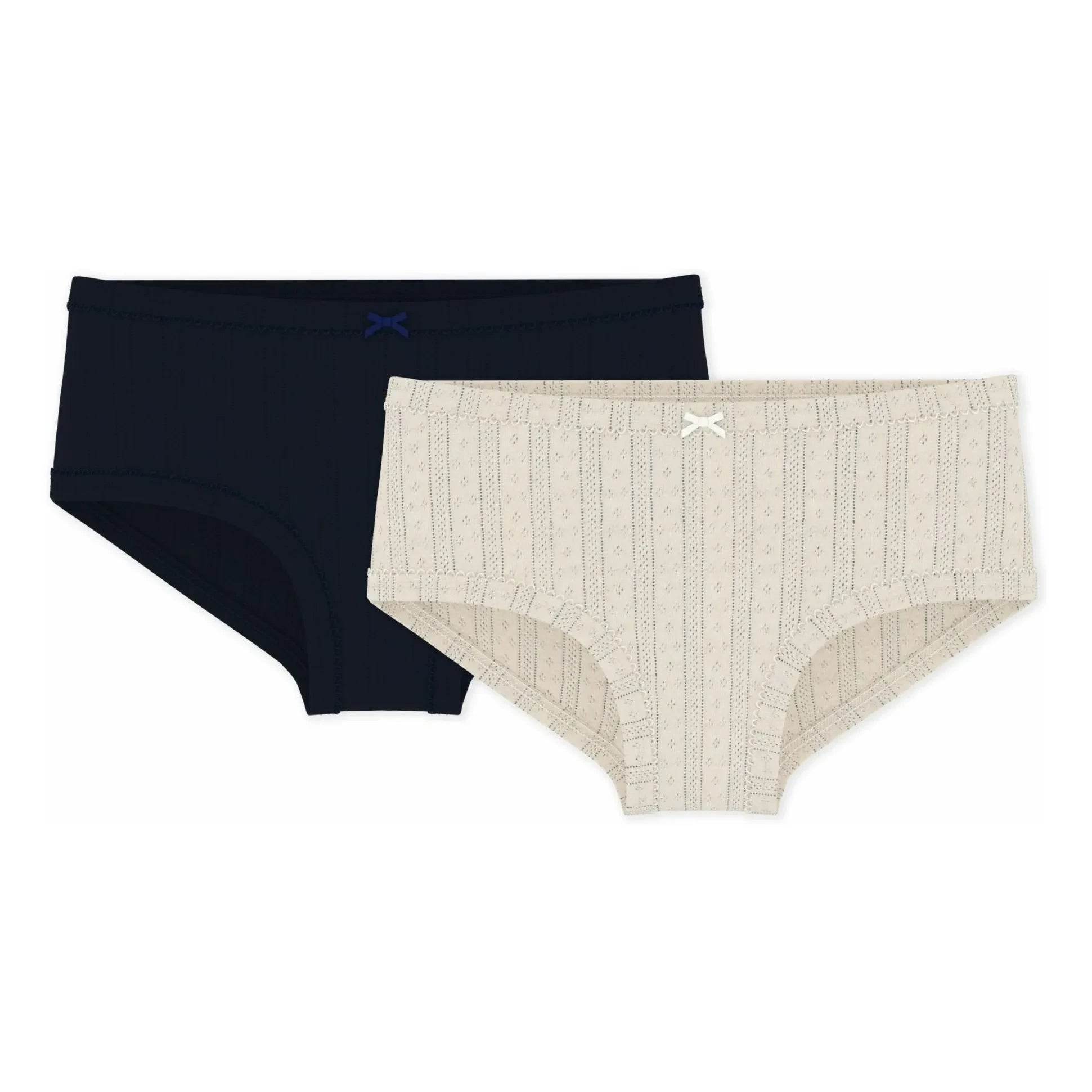 Petit Bateau - Conjunto de 2 bragas de talle alto con calado | Crudo