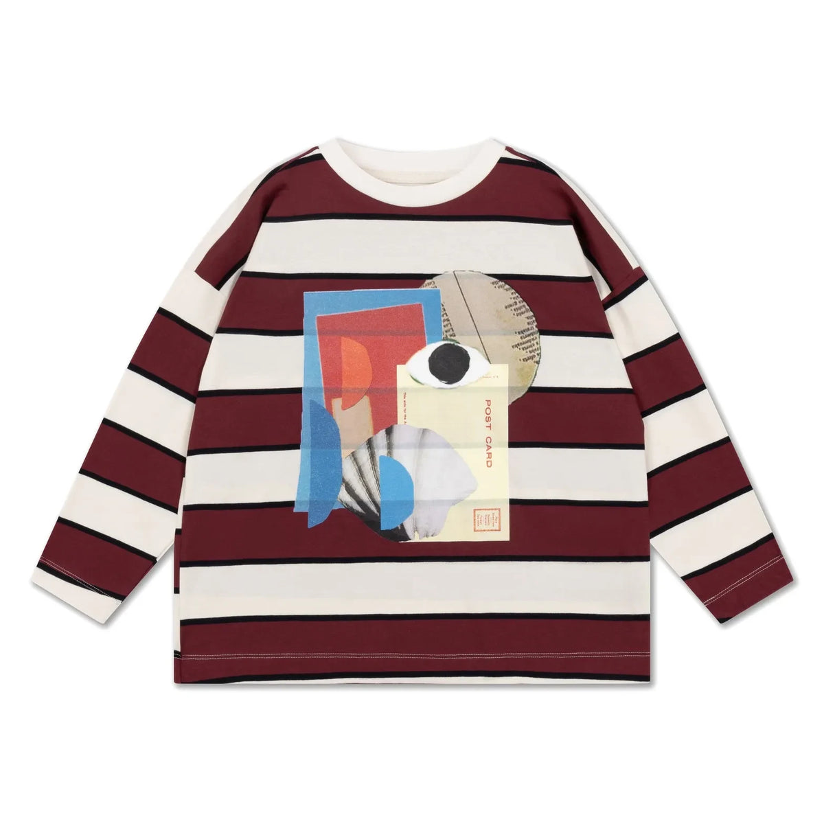 Repose AMS - Camiseta de rayas Post Card, Algodón orgánico | Burdeos