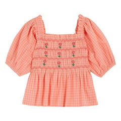Emile et Ida - Blusa fruncida a cuadros bordada | Melocotón
