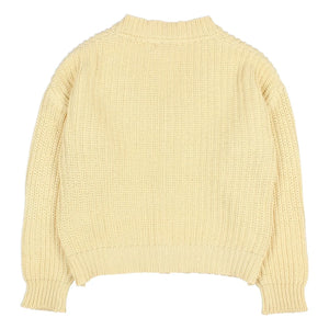 Búho - Cárdigan de canalé con cuello de pico de algodón orgánico | Amarillo