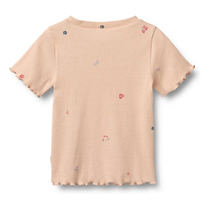 Wheat - Alicia Camiseta de Canalé Algodón Orgánico Flores | Melocotón