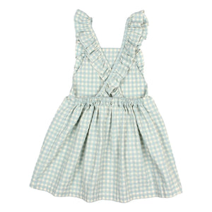 Búho - Vestido de algodón orgánico seersucker con estampado de cuadros Gingham | Aqua