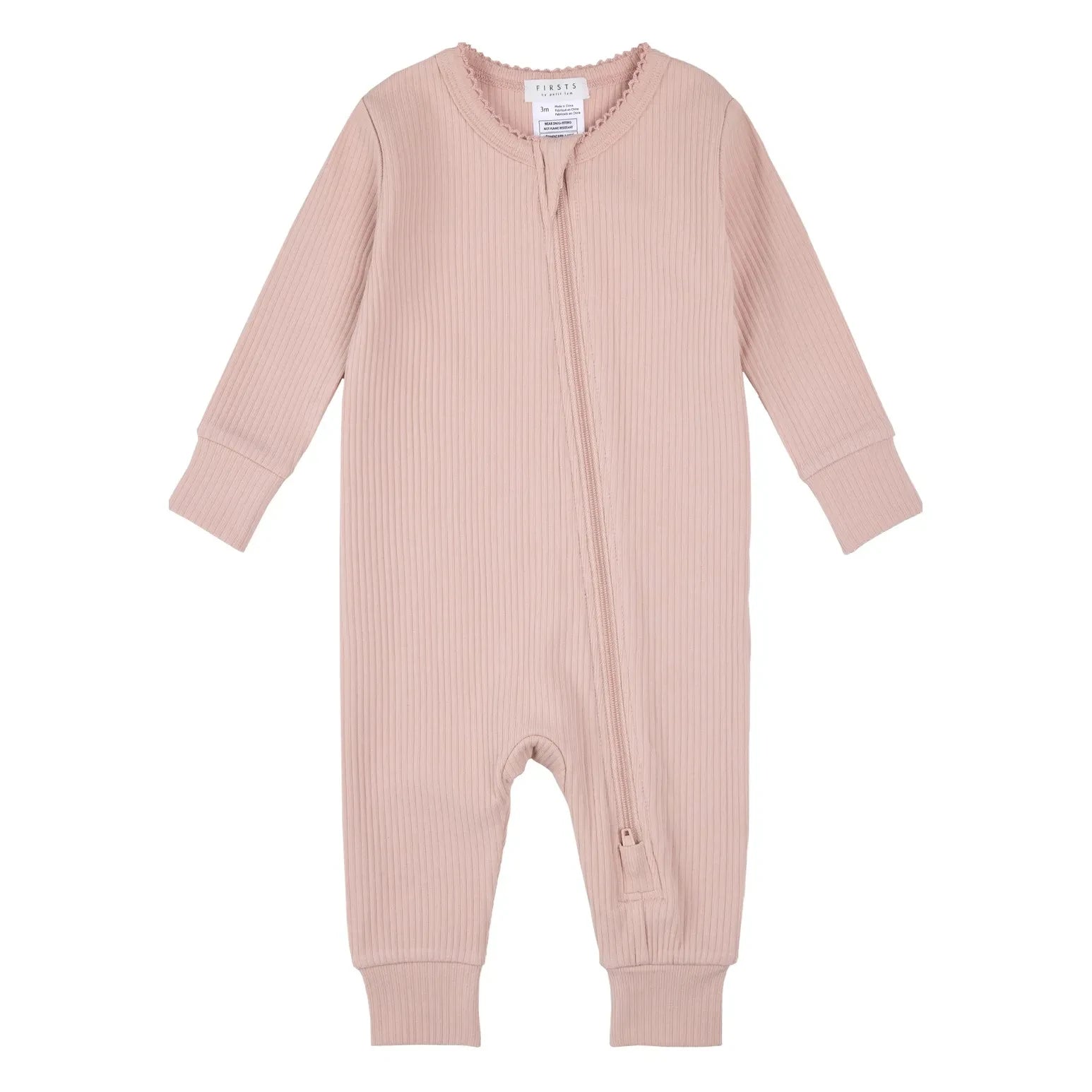 Petit Lem - Pijama sin pelusa de modal acanalado y algodón orgánico | Rosa claro