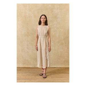 Louise Misha - Vestido de lino y algodón a rayas Ariane | Crema