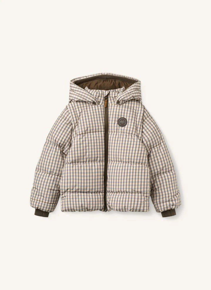 Copenhagen Colors - Chaqueta de plumón 2 en 1 con mangas desmontables, estampado de cuadros | crudo