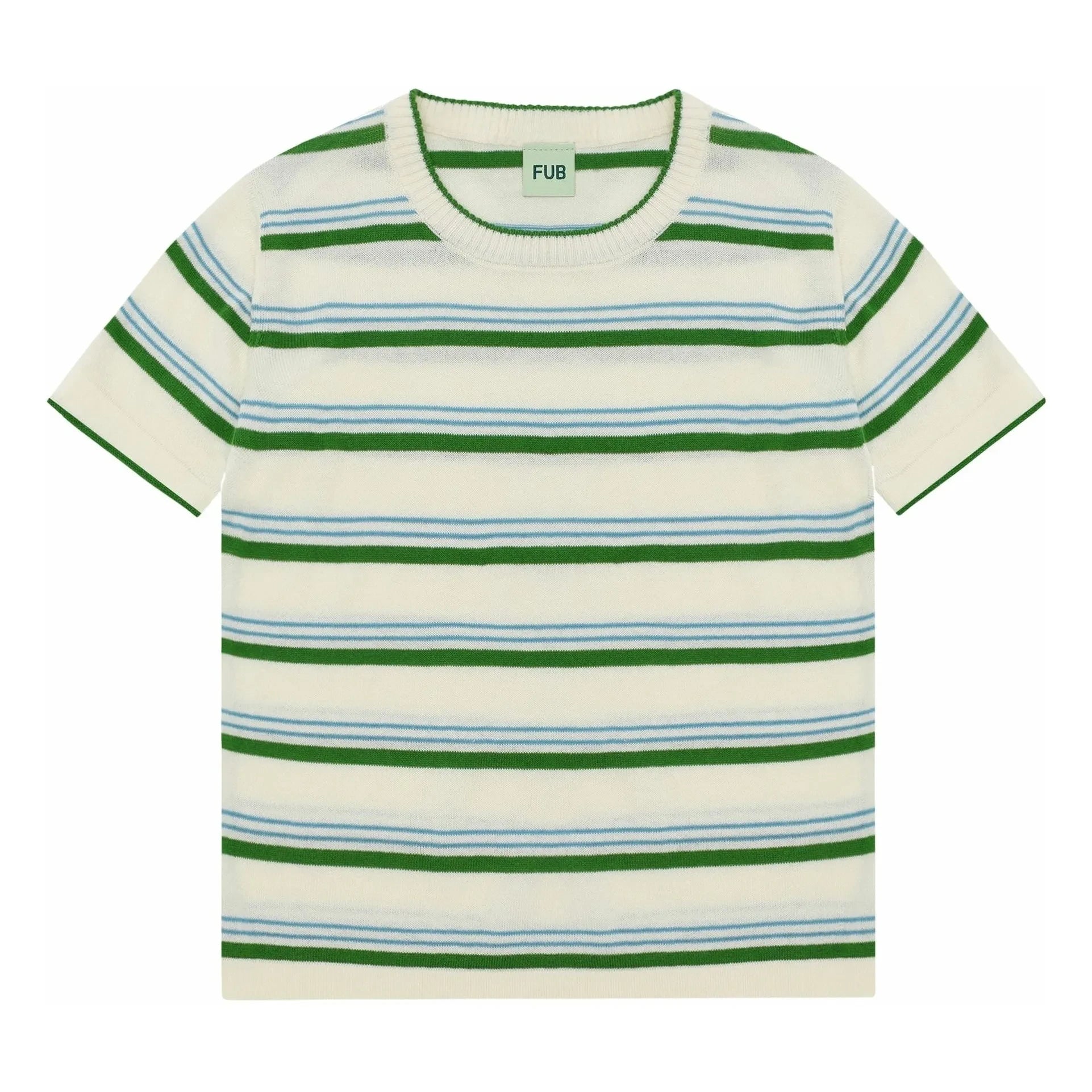 FUB - Camiseta de rayas de malla extrafina de algodón orgánico | Verde