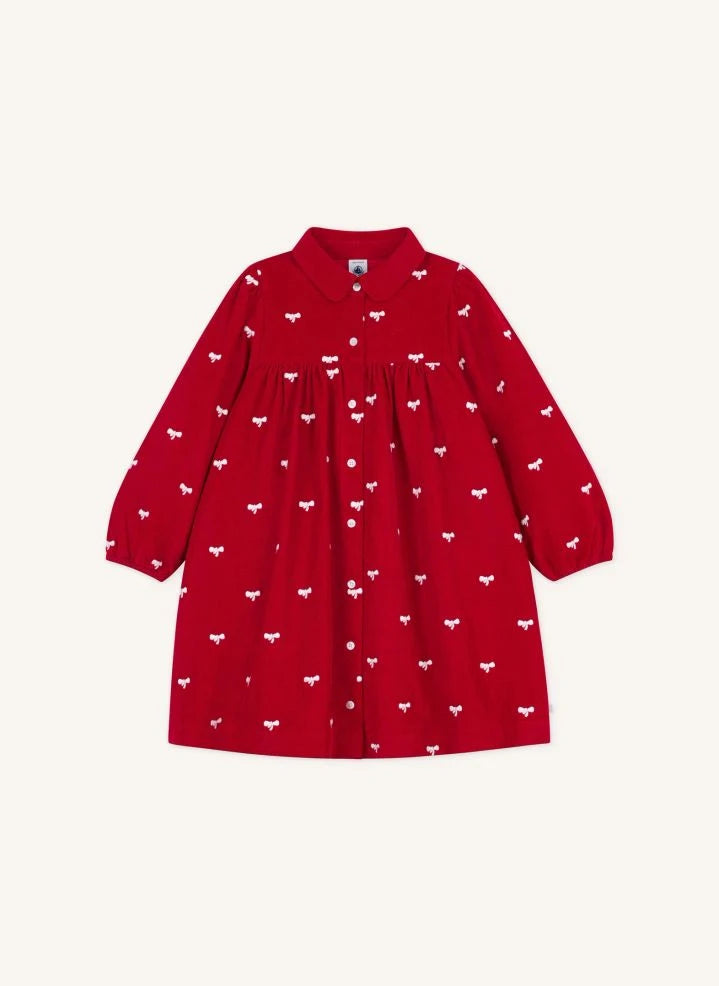 Petit Bateau - Vestido de nudo de terciopelo de algodón orgánico | Rojo