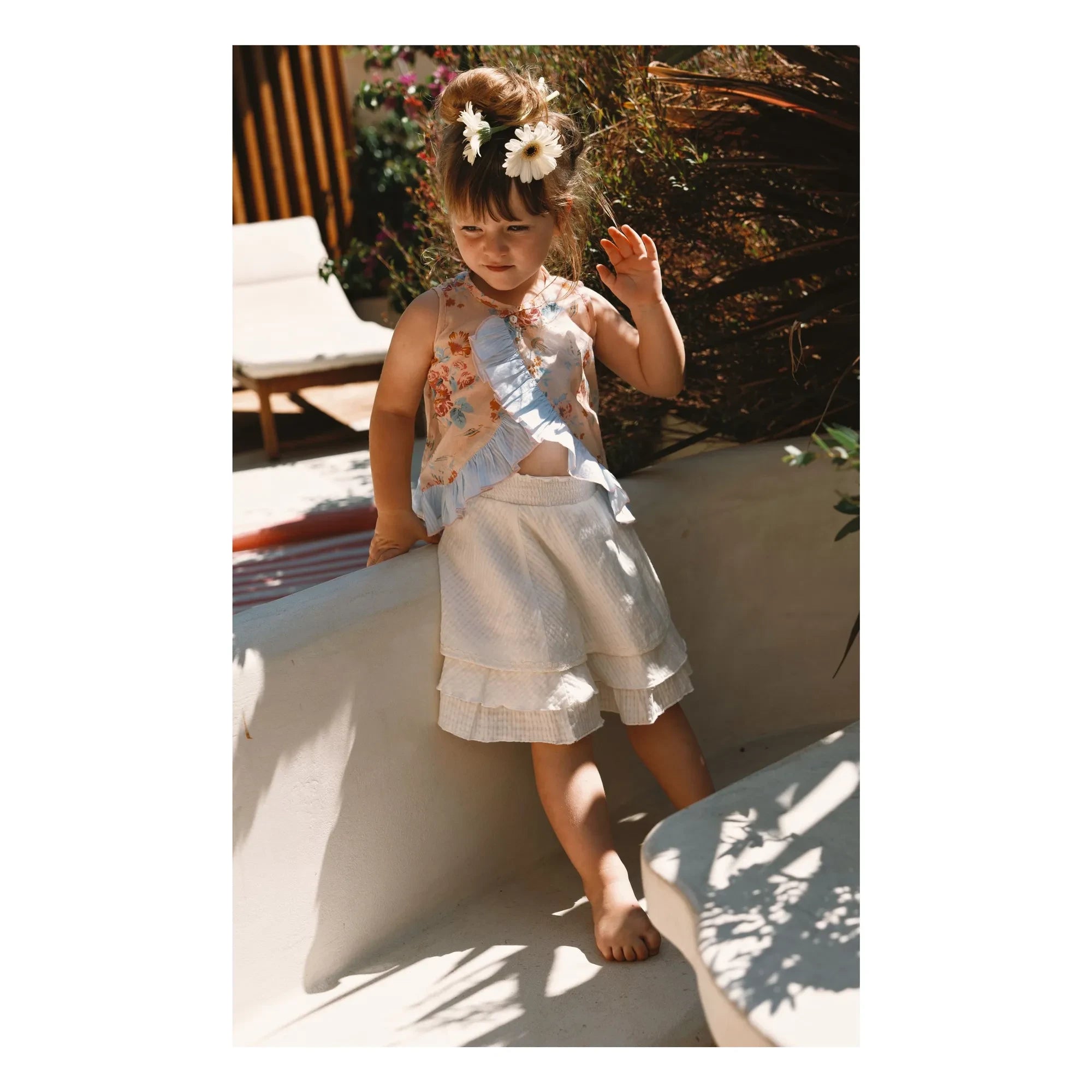 Lilinoa - Top de Voile de Algodón con Volantes y Estampado Floral | Melocotón