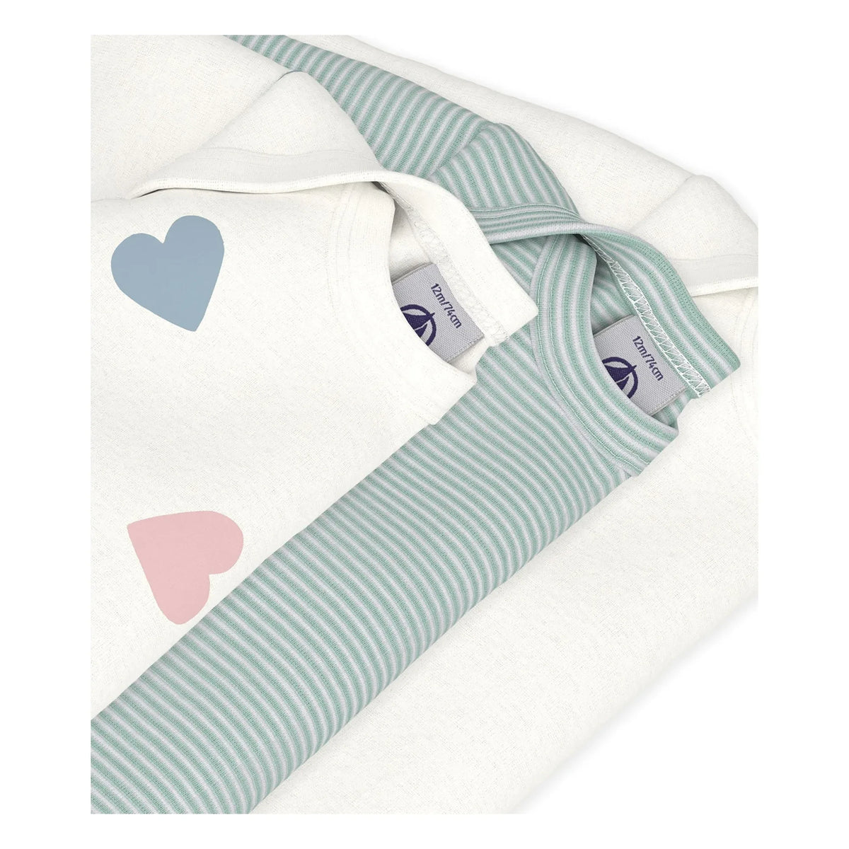 Petit Bateau - Set de 3 bodies de algodón orgánico a rayas | Blanco