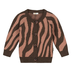 Yuki - Organik Pamuk Zebra Raglan Hırka | Kahverengi