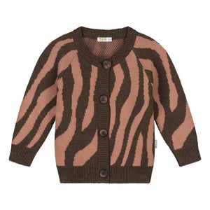 Yuki - Organik Pamuk Zebra Raglan Hırka | Kahverengi