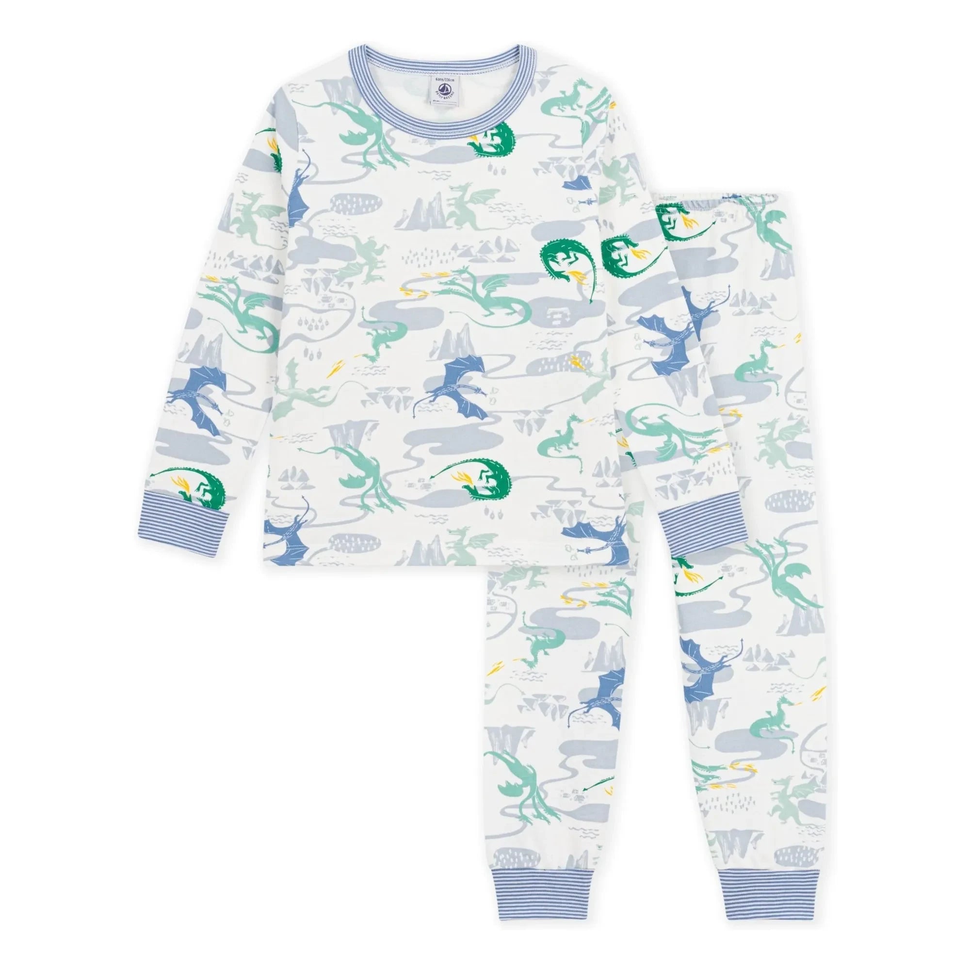 Petit Bateau - Pijama Dragones Algodón Orgánico | Blanco