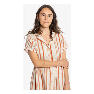 Matona - Vestido camisero midi de lino a rayas | Crudo