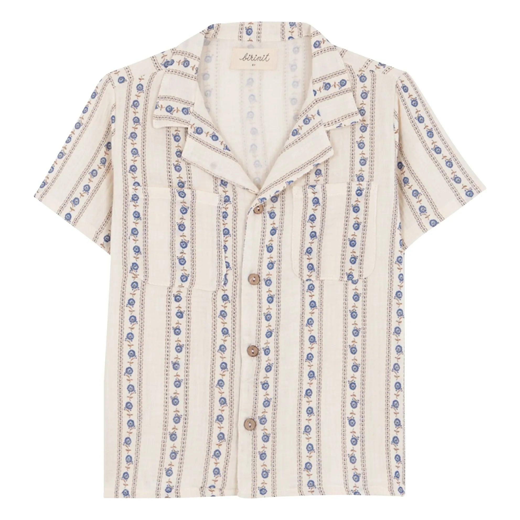 birinit - Camisa de algodón orgánico con bolsillo floral Sariñena | Marfil