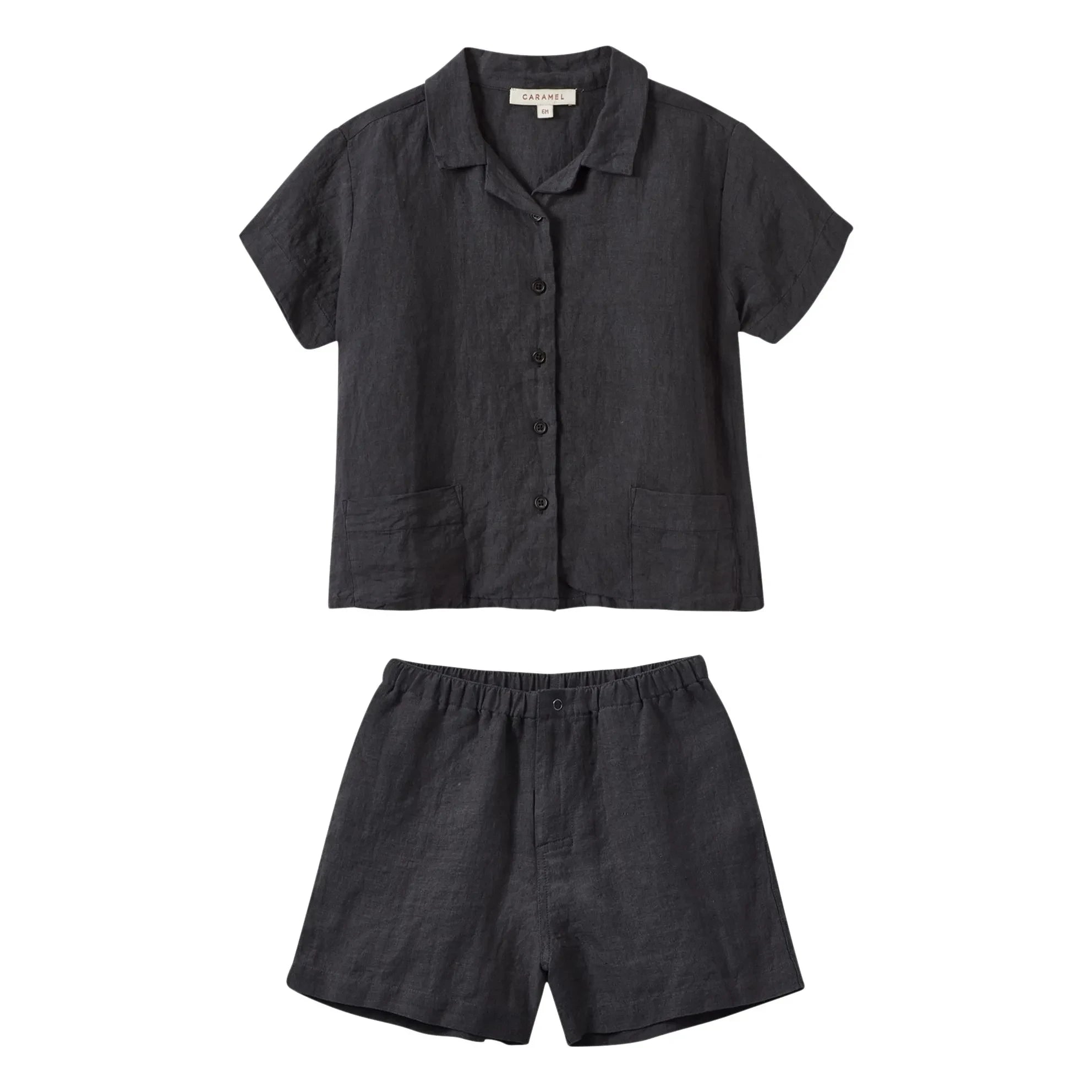 Caramel - Conjunto de camisa y shorts de lino y bambú | Azul Abismo