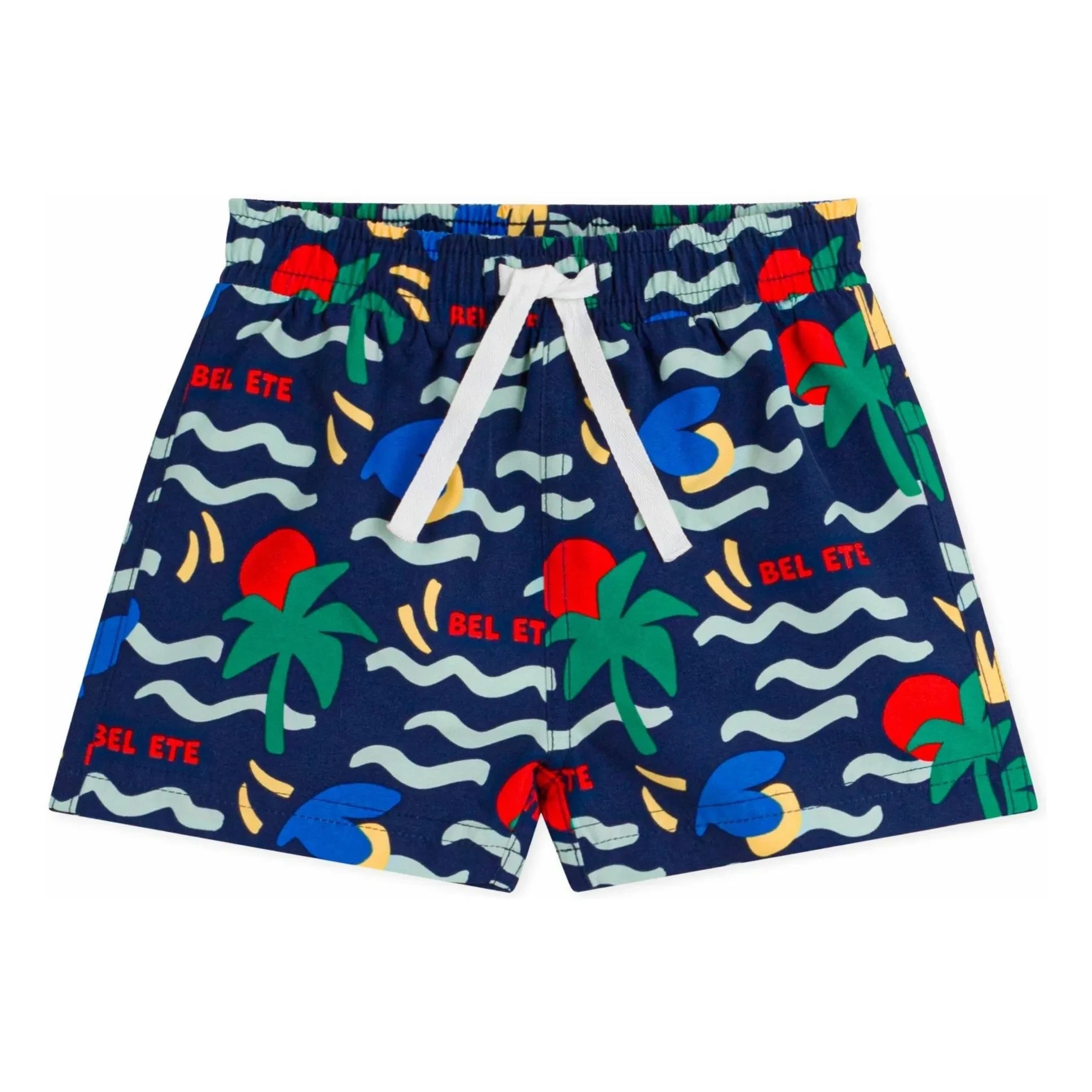 Petit Bateau - Pantalón corto de baño de bebé de fibra reciclada Bel Été | Azul oscuro