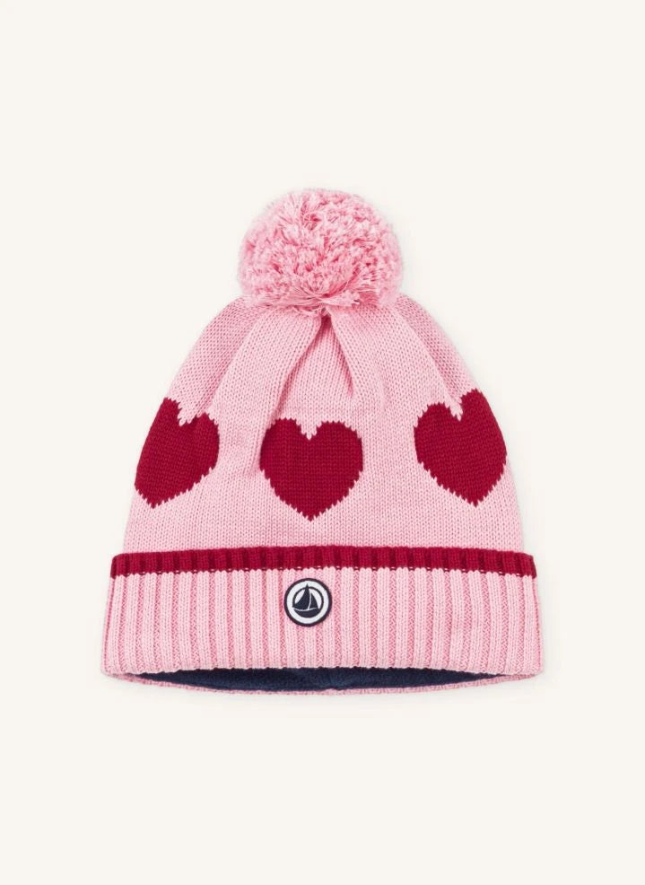 Petit Bateau - Gorro con corazones de algodón orgánico | Rosa