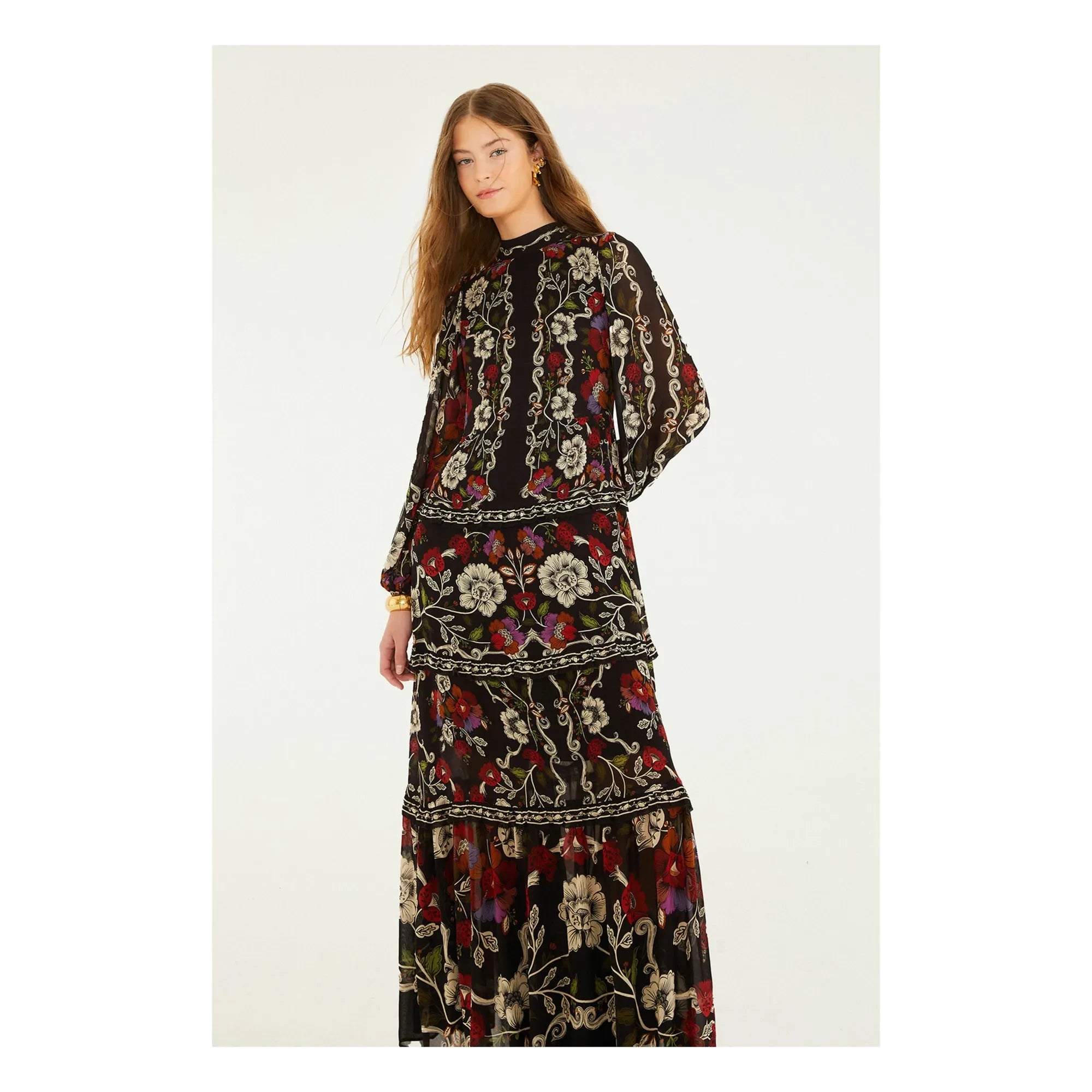 Farm Rio - Vestido Rococo Flowers | Negro